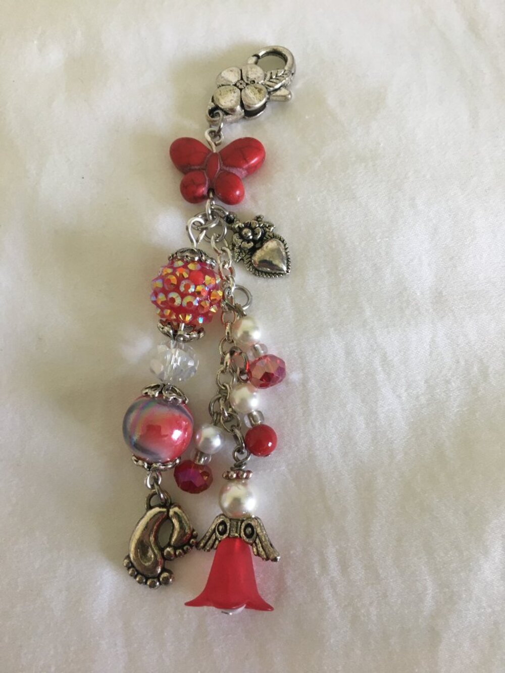Hand Beaded Angel & Footprint Bag Charm • Personalized New Mom Gift